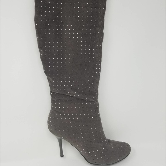 Gray Knee High Boots Rhinestone Slouchy Knee- High Boots Size 8 - Picture 1 of 8